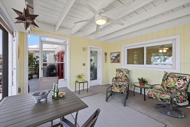 4918 Forecastle Dr, New Port Richey, FL 34652 - sunroom / solarium featuring a ceiling fan and beam ceiling