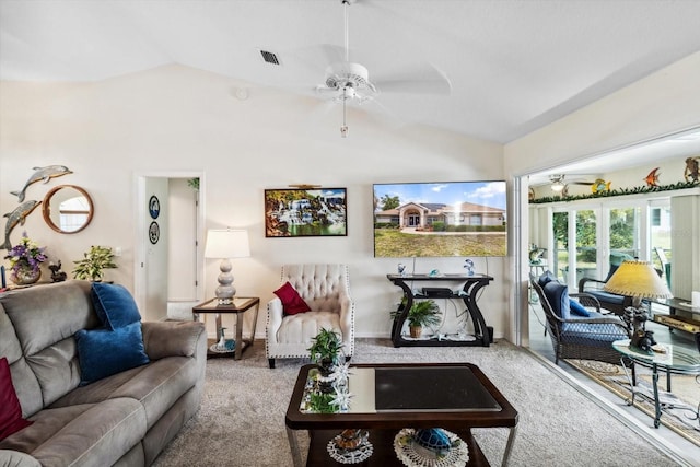 3773 E Lake Todd Dr, Hernando, FL 34442 - carpeted living area with lofted ceiling and ceiling fan