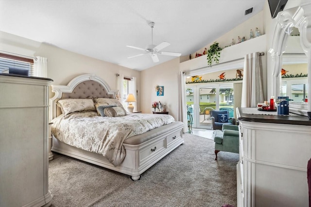 3773 E Lake Todd Dr, Hernando, FL 34442 - bedroom with access to outside, carpet flooring, ceiling fan, and vaulted ceiling