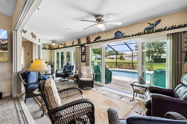 3773 E Lake Todd Dr, Hernando, FL 34442 - sunroom featuring ceiling fan and an outdoor hangout area