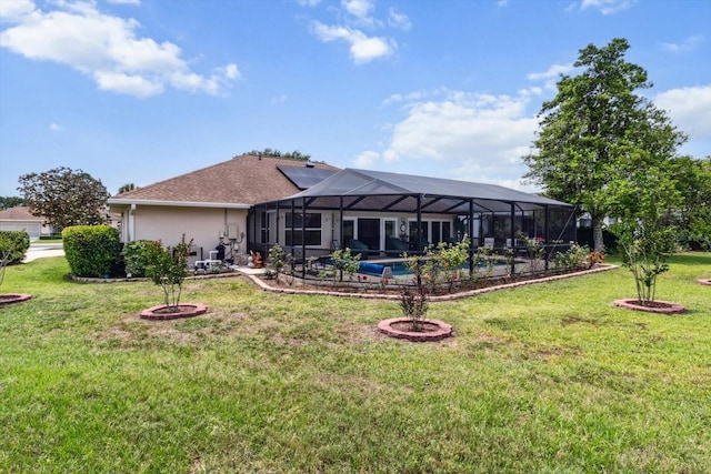 3773 E Lake Todd Dr, Hernando, FL 34442 - rear view of property with a lawn, an outdoor pool, stucco siding, a patio area, and a lanai