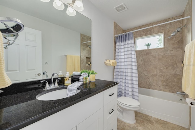 5041 Royal Palms Way Unit 203, New Port Richey, FL 34652 - full bath featuring vanity, shower / bathtub combination with curtain, toilet, and tile patterned floors