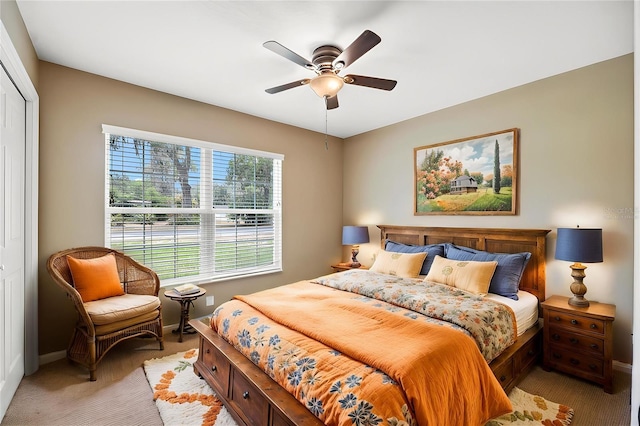 1161 Crk 443, Lake Panasoffkee, FL 33538 - bedroom with baseboards, light carpet, and ceiling fan