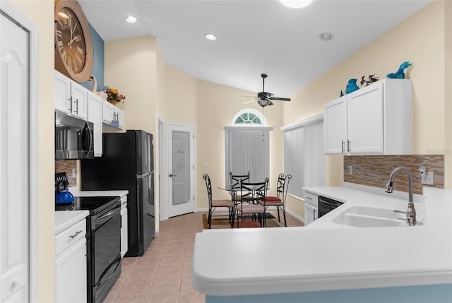 261 Rochester St, Spring Hill, FL 34609 - kitchen featuring black appliances, a sink, a ceiling fan, tasteful backsplash, and light countertops