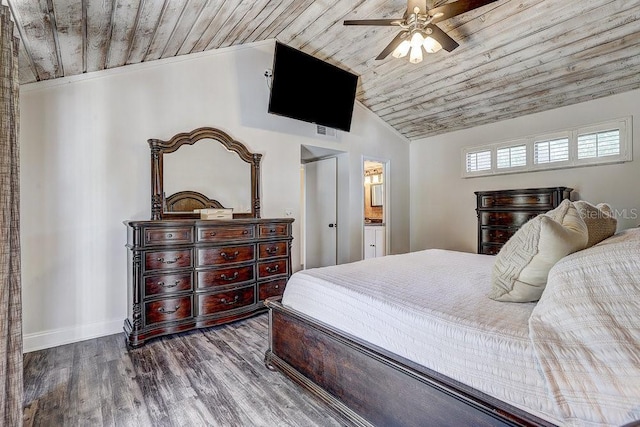 10910 Winter Oak Pl, Tampa, FL 33618 - bedroom with wood ceiling, baseboards, vaulted ceiling, wood finished floors, and a ceiling fan