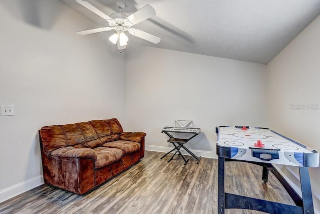 10910 Winter Oak Pl, Tampa, FL 33618 - playroom featuring wood finished floors, baseboards, and a ceiling fan