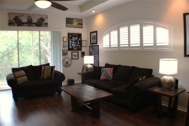 4837 Rainbow Race, New Port Richey, FL 34652 - living area featuring dark wood-style floors, recessed lighting, ceiling fan, and baseboards