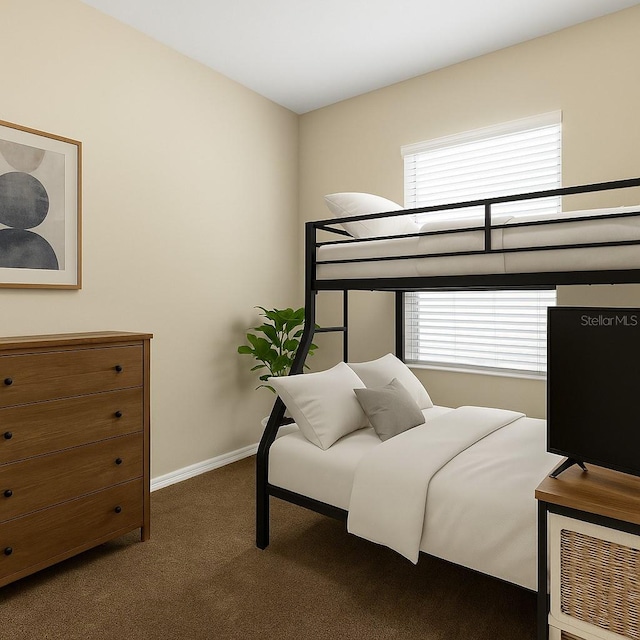 carpeted bedroom featuring multiple windows and baseboards