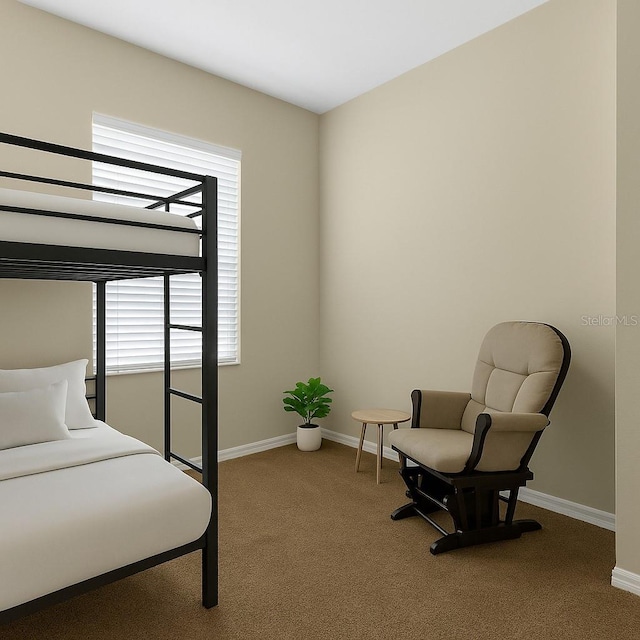 bedroom featuring light carpet and baseboards