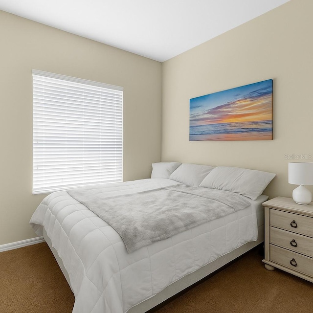 bedroom featuring carpet floors, multiple windows, and baseboards