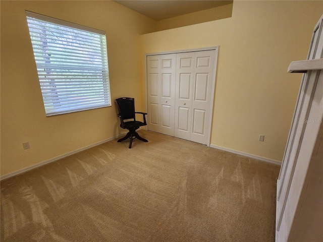 unfurnished bedroom with carpet, baseboards, and a closet