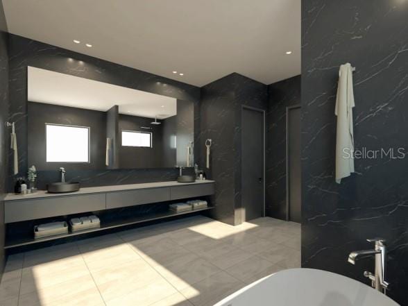5477 Creek Ridge Rd, Brooksville, FL 34601 - full bath with a soaking tub, vanity, and tile patterned floors