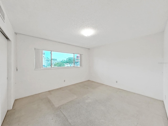 empty room featuring light carpet and a textured ceiling