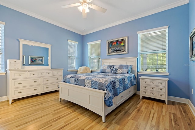 11401 Quiet Forest Dr, Tampa, FL 33635 - bedroom with crown molding, light wood-style flooring, baseboards, and ceiling fan