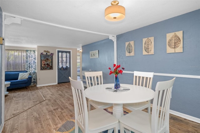 8021 Wildflower Row, Hudson, FL 34667 - dining area with wood finished floors, plenty of natural light, baseboards, and a textured wall