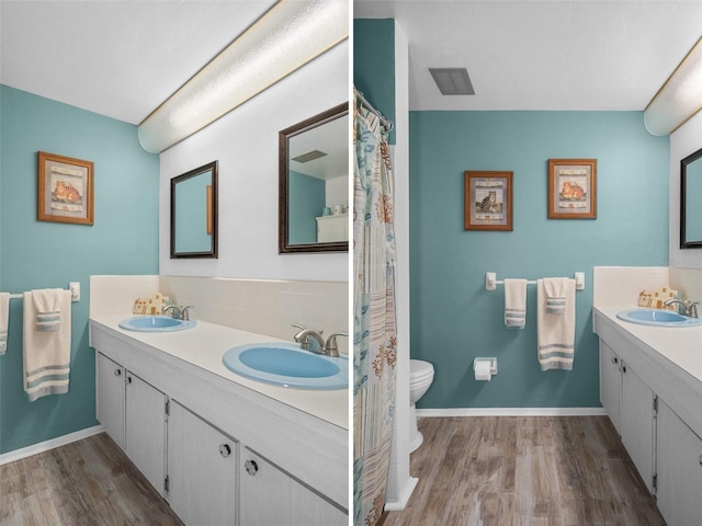 8021 Wildflower Row, Hudson, FL 34667 - full bath with wood finished floors, double vanity, tasteful backsplash, and toilet