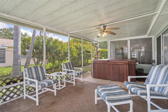 8021 Wildflower Row, Hudson, FL 34667 - sunroom / solarium with a jacuzzi and ceiling fan