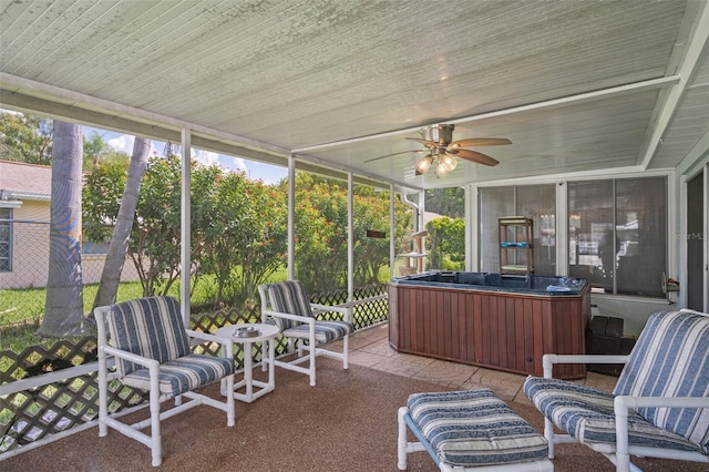 8021 Wildflower Row, Hudson, FL 34667 - sunroom / solarium featuring a ceiling fan