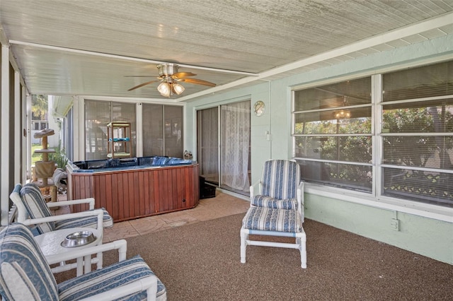 8021 Wildflower Row, Hudson, FL 34667 - sunroom with a jacuzzi and ceiling fan
