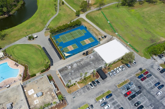 bird's eye view of a large body of water and a golf club
