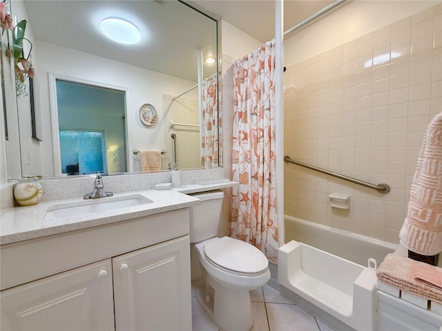 11631 Bayonet Ln, New Port Richey, FL 34654 - bathroom with tile patterned flooring, toilet, shower / bathtub combination with curtain, and vanity