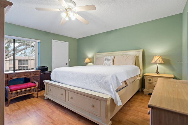 306 Martha Ln Unit 42, Oldsmar, FL 34677 - bedroom featuring light wood-type flooring, ceiling fan, and a textured ceiling