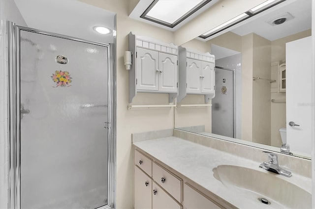 4837 Boonesboro Ct, New Port Richey, FL 34655 - bathroom featuring a stall shower, vanity, and toilet
