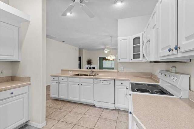 6240 W Glynborne Loop, Crystal River, FL 34429 - kitchen featuring white appliances, ceiling fan, a sink, and white cabinetry