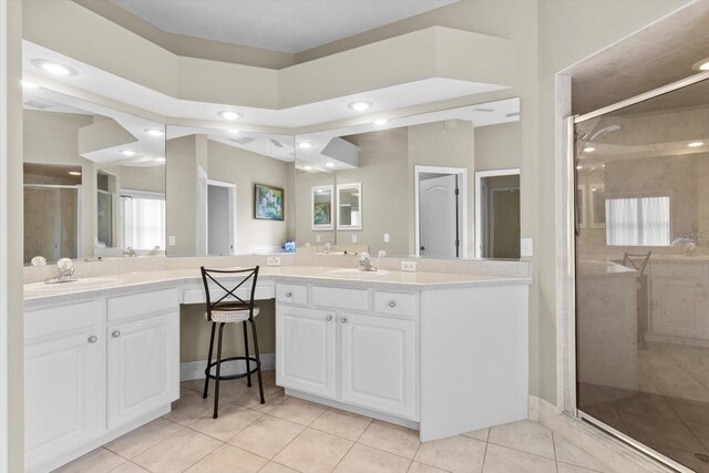 6240 W Glynborne Loop, Crystal River, FL 34429 - full bathroom with a stall shower, tile patterned floors, vanity, and recessed lighting