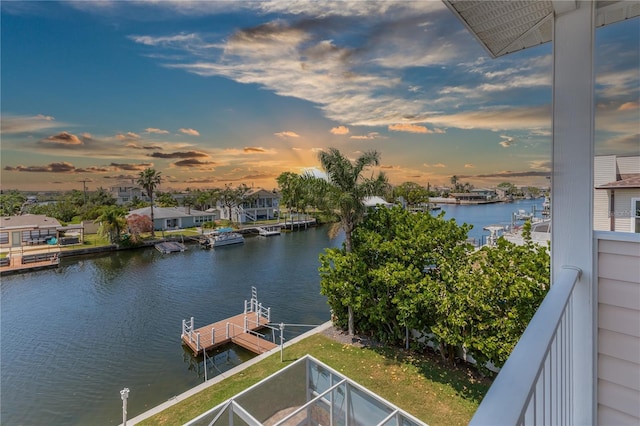 dock area with a water view