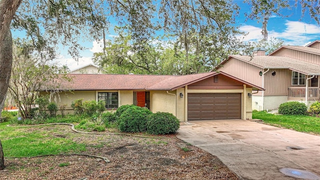 4420 Marine Pkwy, New Port Richey, FL 34652 - ranch-style home featuring a garage, concrete driveway, stucco siding, and a shingled roof