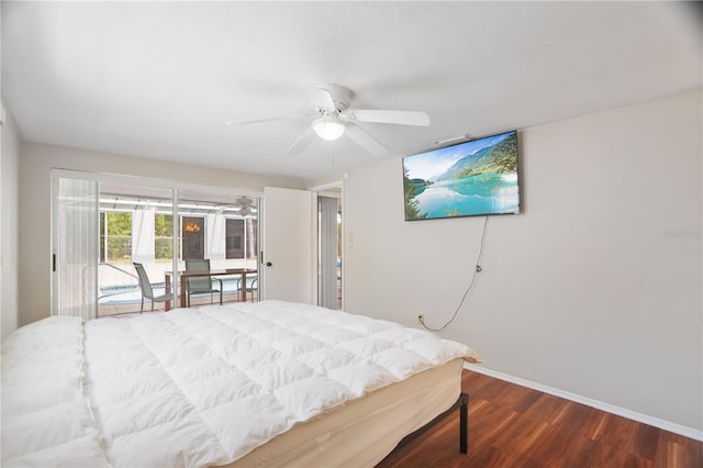 12106 Bear Creek Ln, Hudson, FL 34667 - bedroom with wood finished floors, baseboards, access to exterior, and a ceiling fan