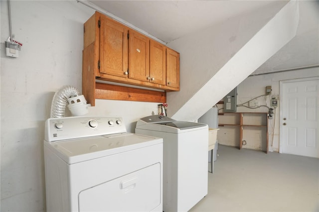 12106 Bear Creek Ln, Hudson, FL 34667 - laundry area with washer and dryer, cabinet space, and electric panel