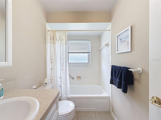 11821 Boynton Ln, New Port Richey, FL 34654 - bathroom with vanity, tile patterned floors, toilet, and shower / tub combo