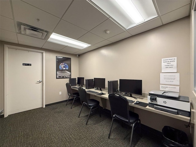 11821 Boynton Ln, New Port Richey, FL 34654 - home office with dark carpet and a drop ceiling