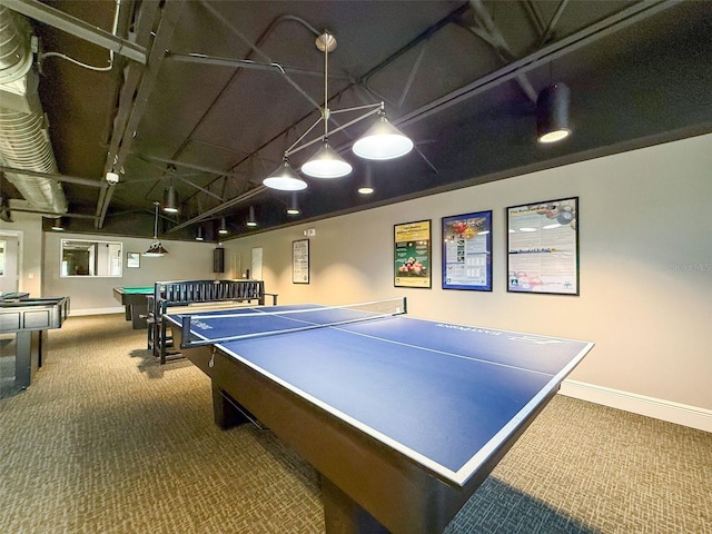11821 Boynton Ln, New Port Richey, FL 34654 - game room with carpet floors, baseboards, and billiards table