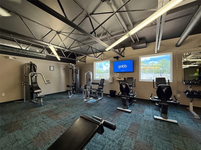 11821 Boynton Ln, New Port Richey, FL 34654 - exercise room featuring carpet flooring and baseboards