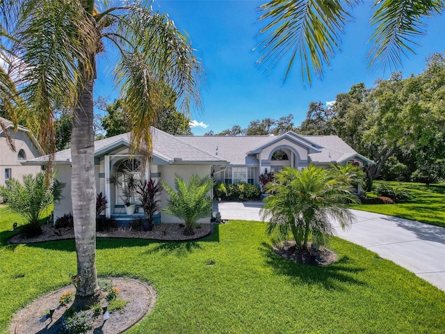 13627 Glaze Brook Dr, Hudson, FL 34667 - ranch-style home featuring stucco siding, a front lawn, and concrete driveway