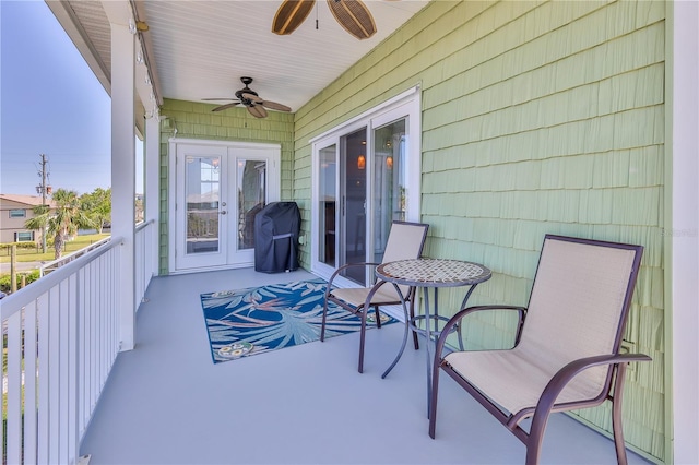 3546 Flamingo Blvd, Hernando Beach, FL 34607 - view of patio / terrace with a ceiling fan, area for grilling, and french doors