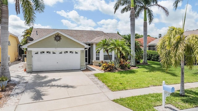 1222 Starboard Ky, Tarpon Springs, FL 34689 - view of front facade with concrete driveway, a front yard, and a garage