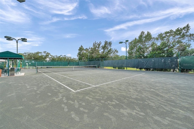 view of tennis court with fence