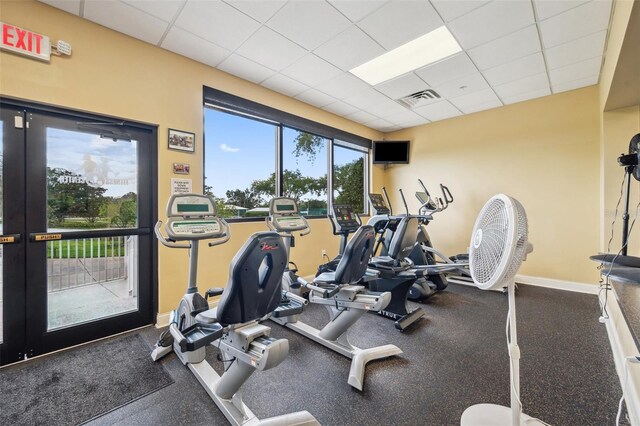 18520 Hidden Pines Way, Hudson, FL 34667 - exercise room featuring a paneled ceiling and baseboards