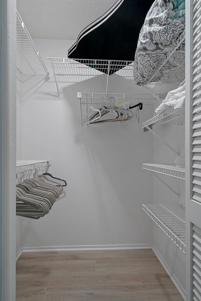 walk in closet with wood finished floors