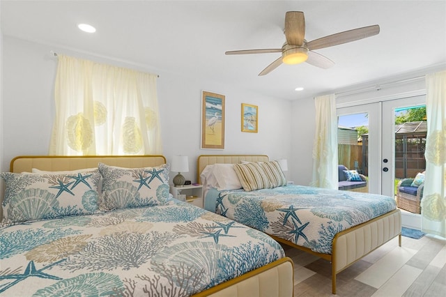 7422 New York Ave, Hudson, FL 34667 - bedroom featuring access to exterior, french doors, recessed lighting, wood finished floors, and a ceiling fan