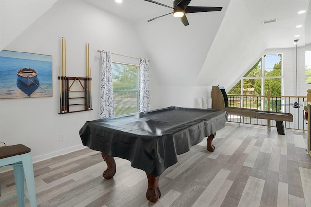7422 New York Ave, Hudson, FL 34667 - playroom featuring healthy amount of natural light, ceiling fan, lofted ceiling, wood finished floors, and baseboards