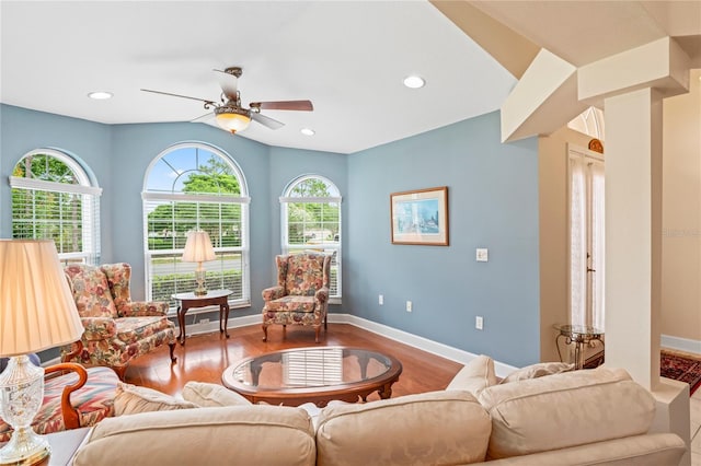 12071 Wexford Blvd, Spring Hill, FL 34609 - living area with ceiling fan, wood finished floors, recessed lighting, and baseboards