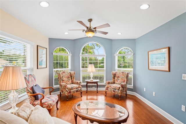 12071 Wexford Blvd, Spring Hill, FL 34609 - sitting room featuring baseboards, wood finished floors, a ceiling fan, and recessed lighting