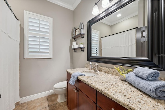 15413 Azra Dr, Odessa, FL 33556 - full bathroom with ornamental molding, baseboards, vanity, toilet, and tile patterned floors