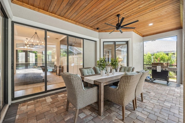 15413 Azra Dr, Odessa, FL 33556 - sunroom featuring crown molding, a chandelier, wood ceiling, and recessed lighting