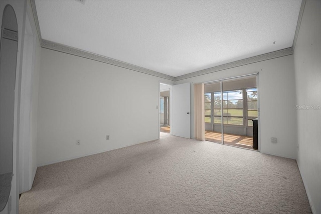 carpeted spare room with a textured ceiling